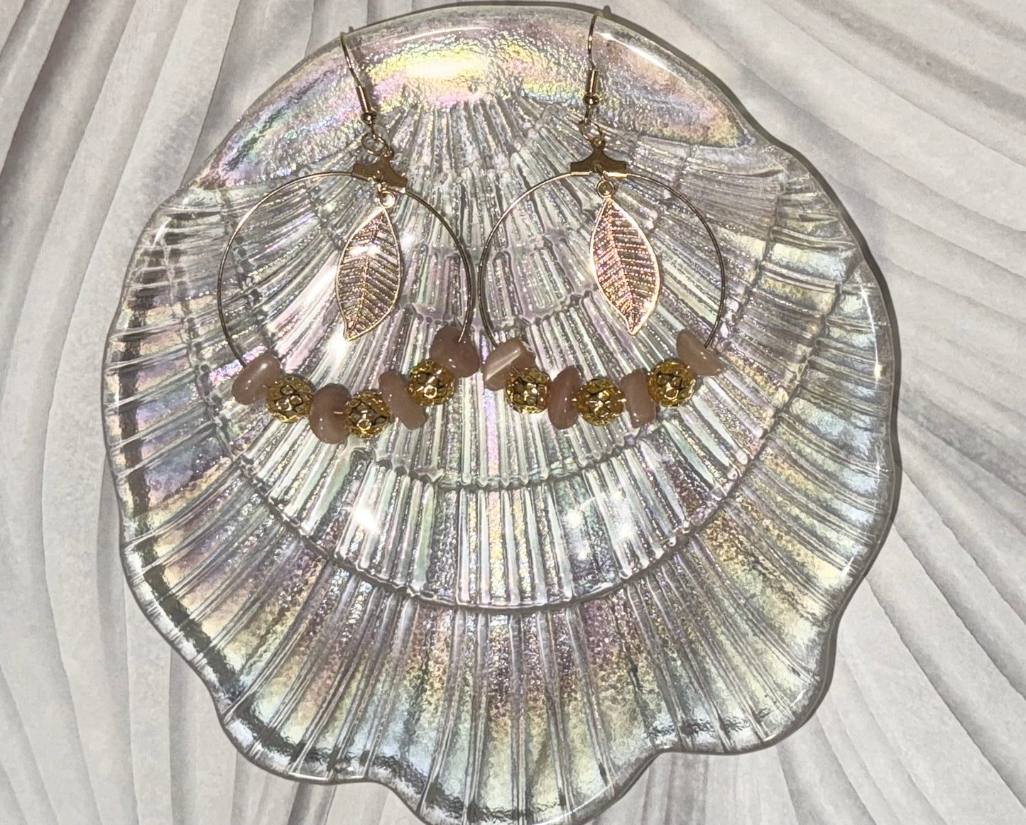 Pink Morganite Feather Dangle Hoops