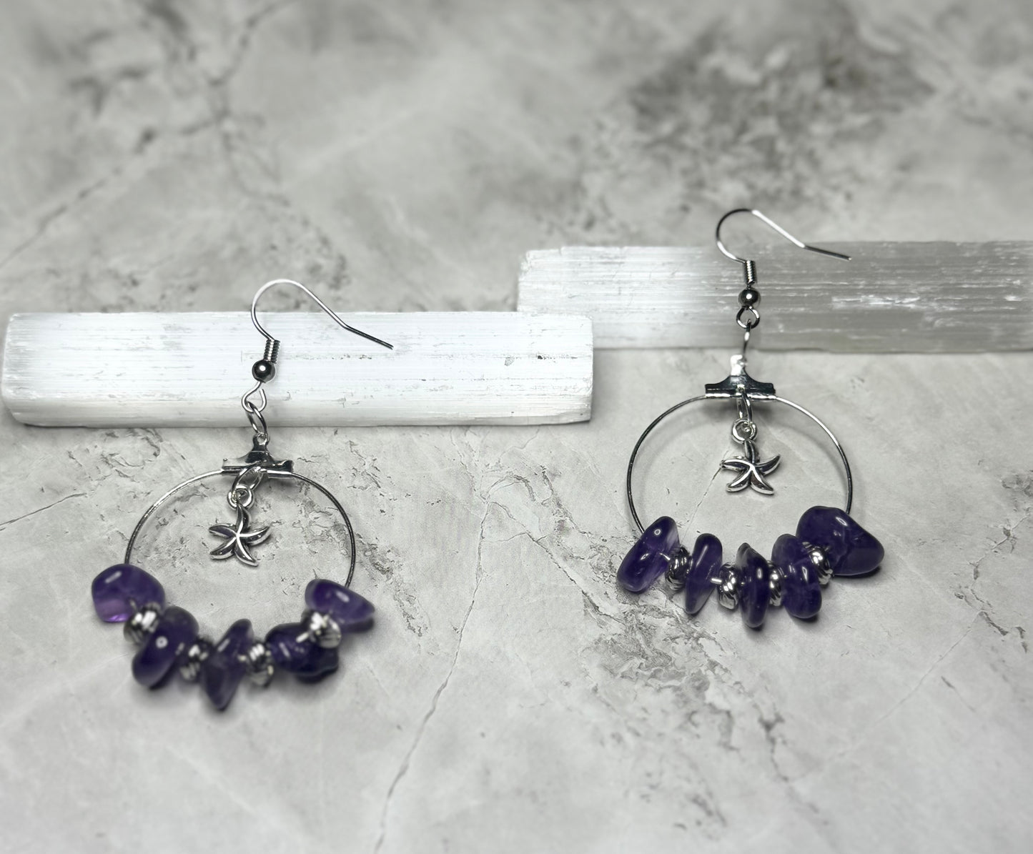 Amethyst and Star Hoops