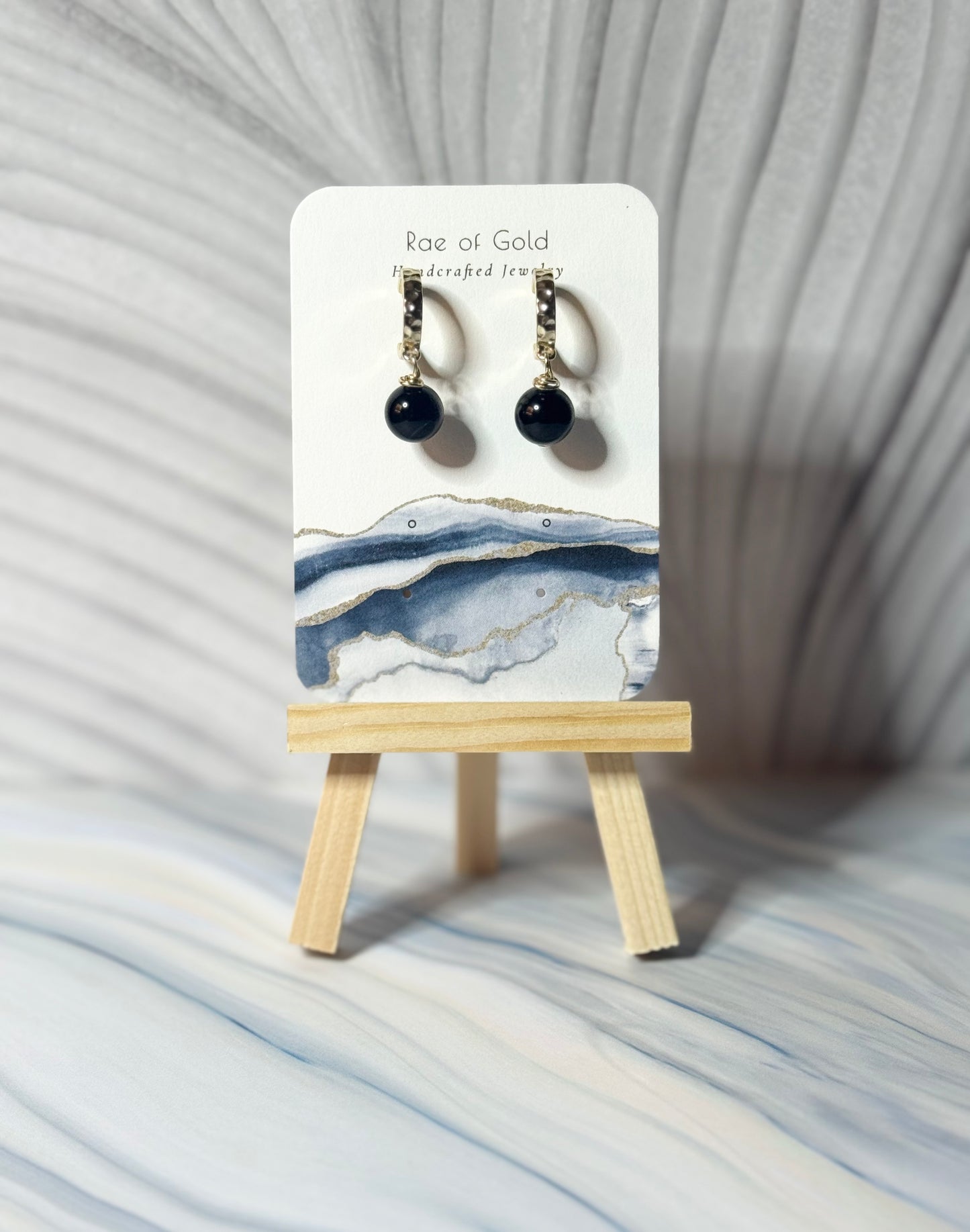 Gold Filled - Wire Wrapped Genuine Onyx Huggie Earrings