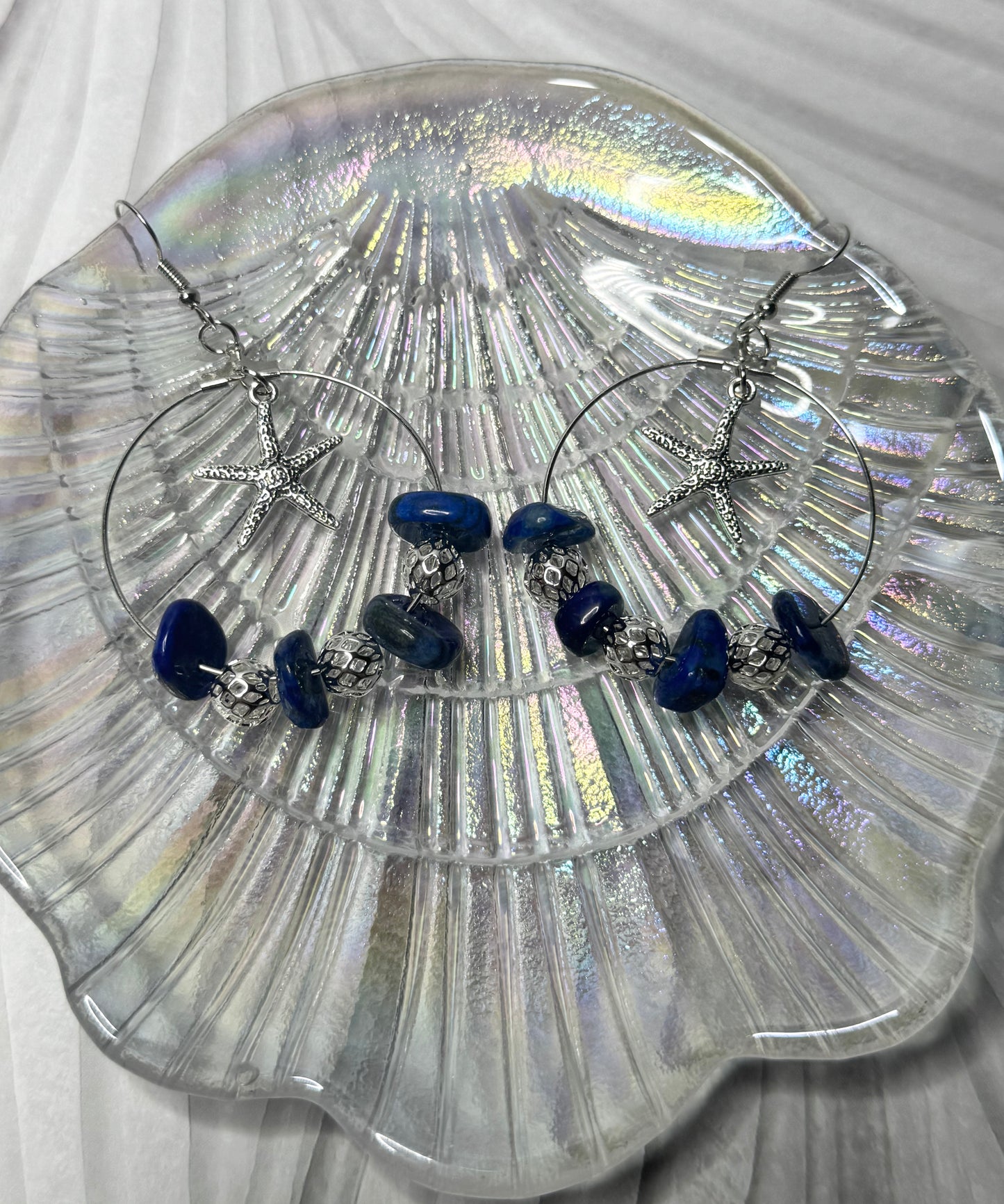 Ocean-Inspired Lapis Hoop Starfish Earrings