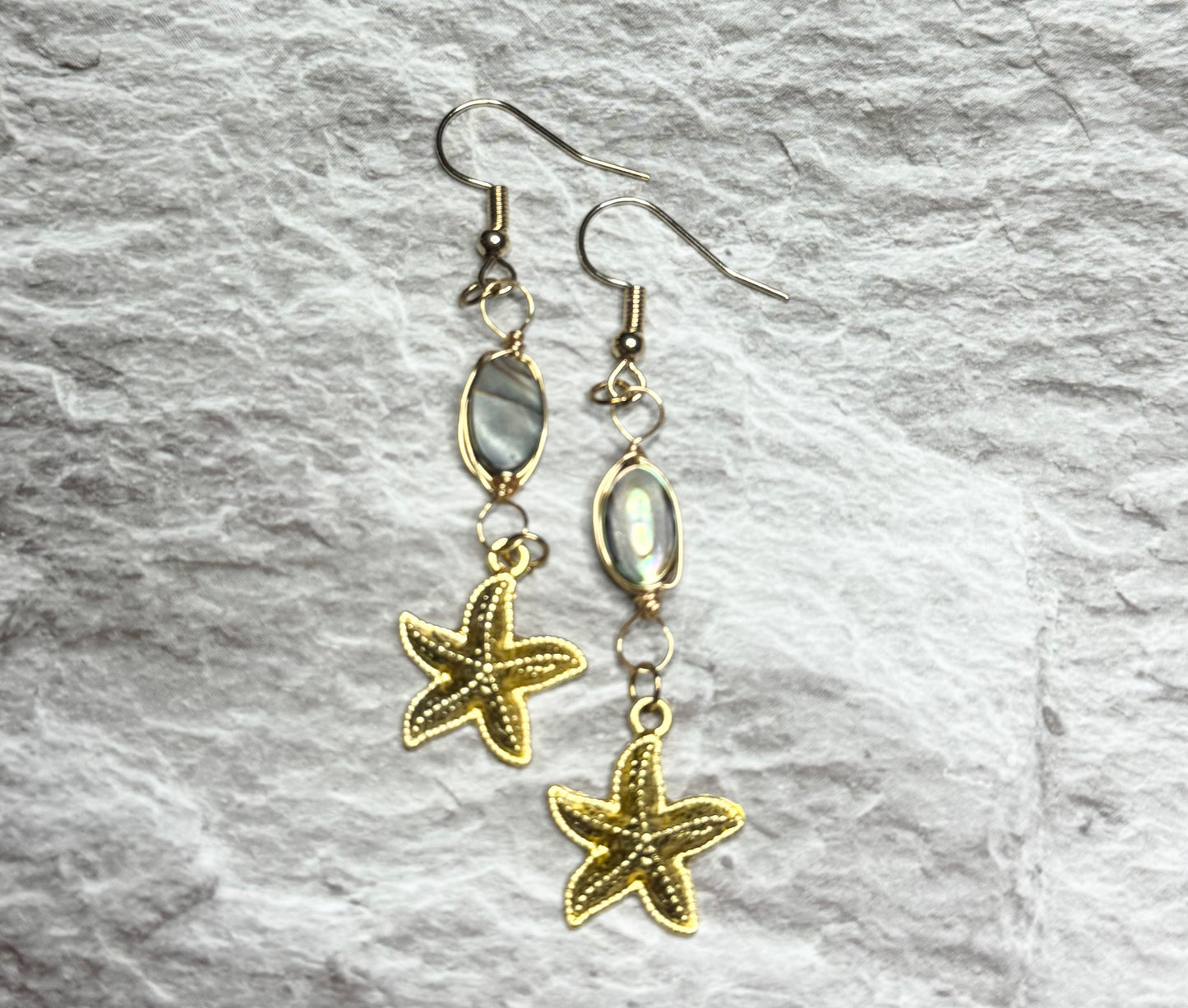 Genuine Abalone & Starfish Dangle Earrings