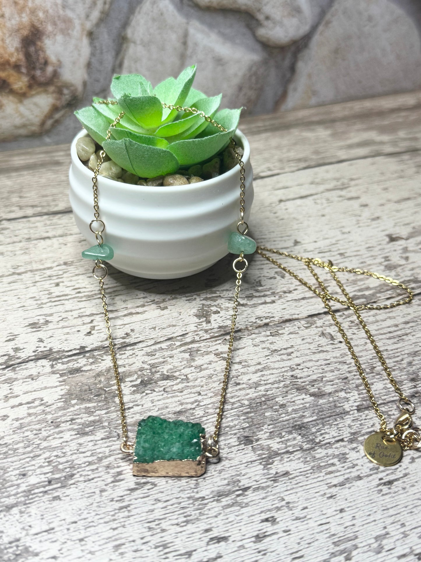 Green Druzy Geode Necklace