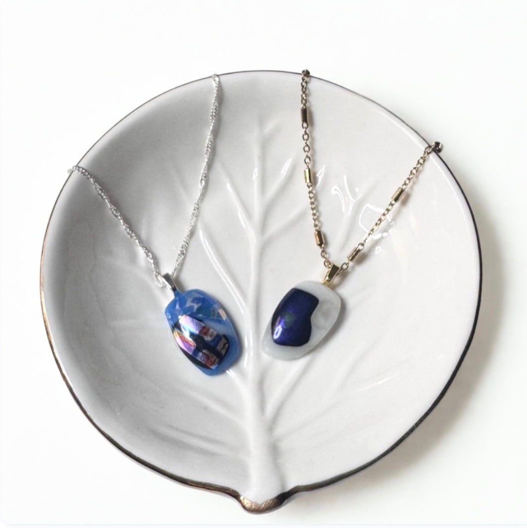 Blue Dichroic Glass Pendant Necklace