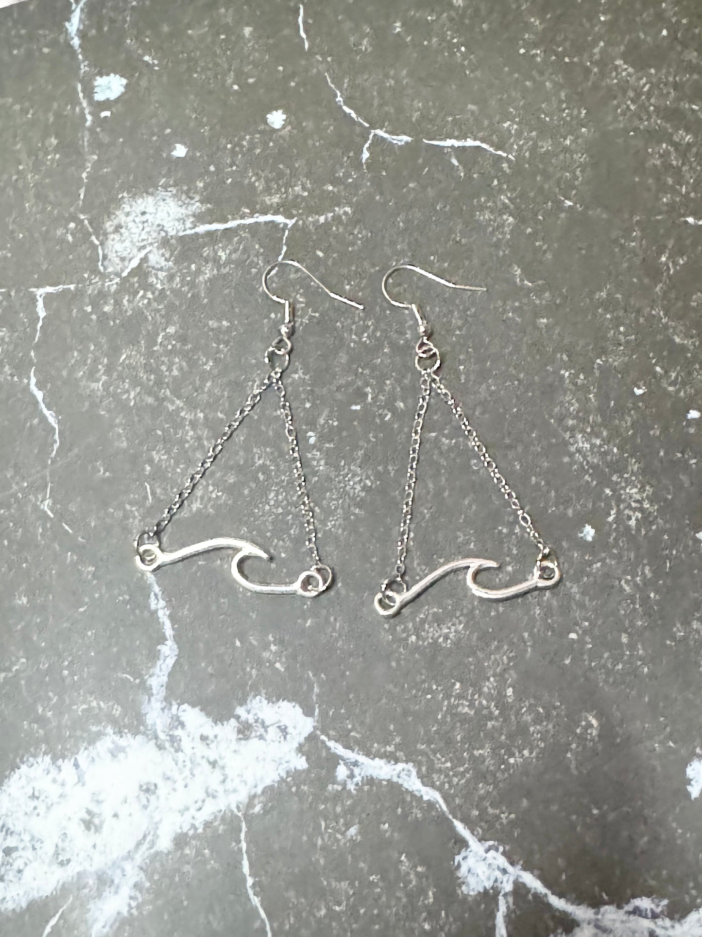 Silver Wave Chain Dangle Earrings