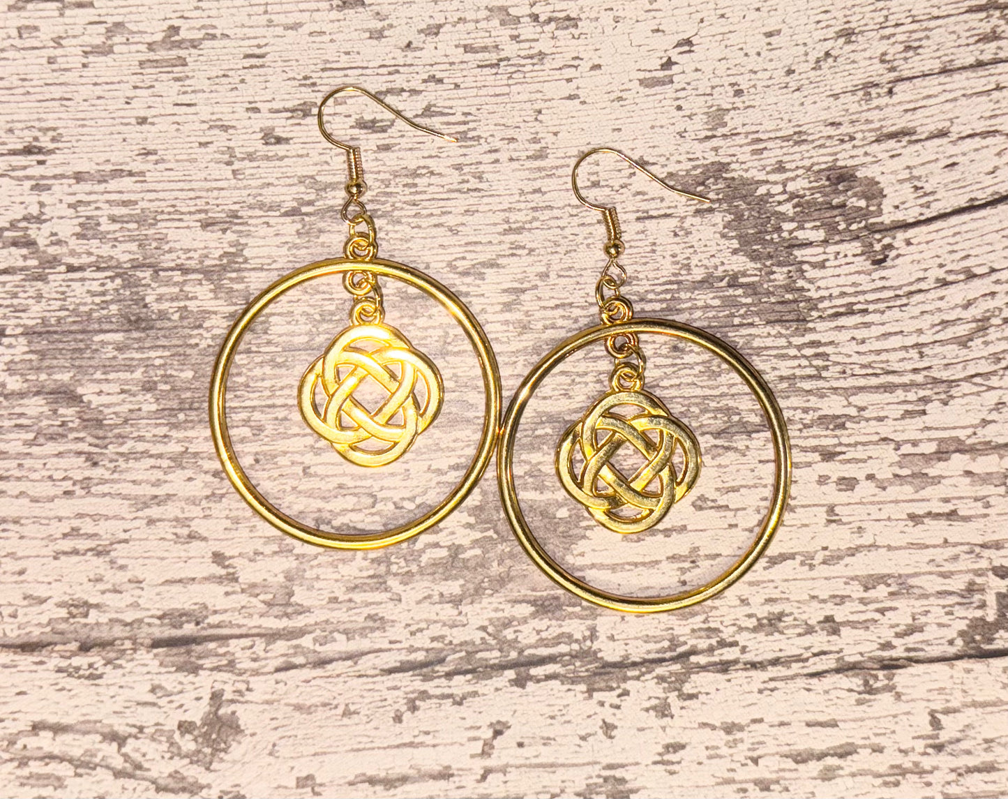 Gold Celtic Knot Hoops - Made with Ireland Sourced Charms - One of a Kind