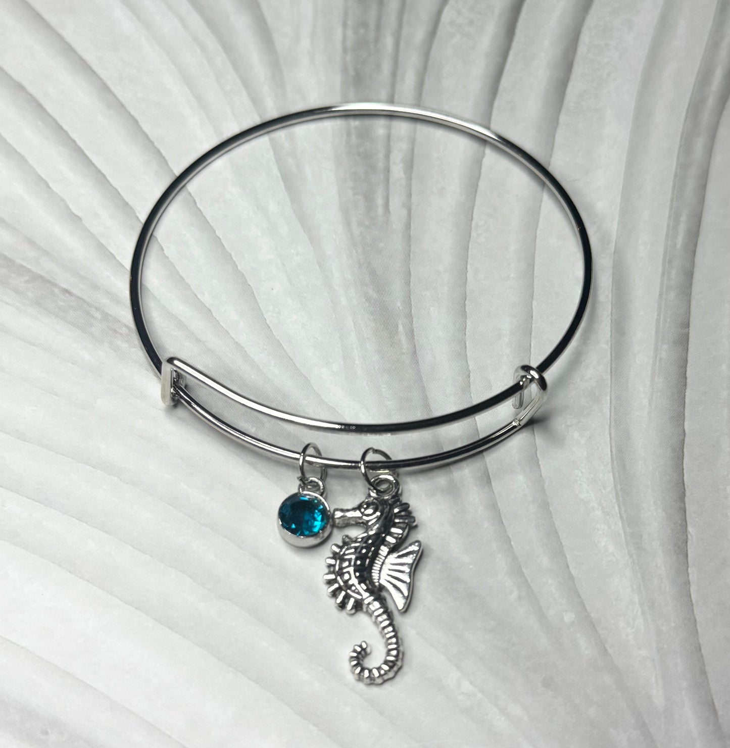 Bangle with Seahorse and Teal Gem