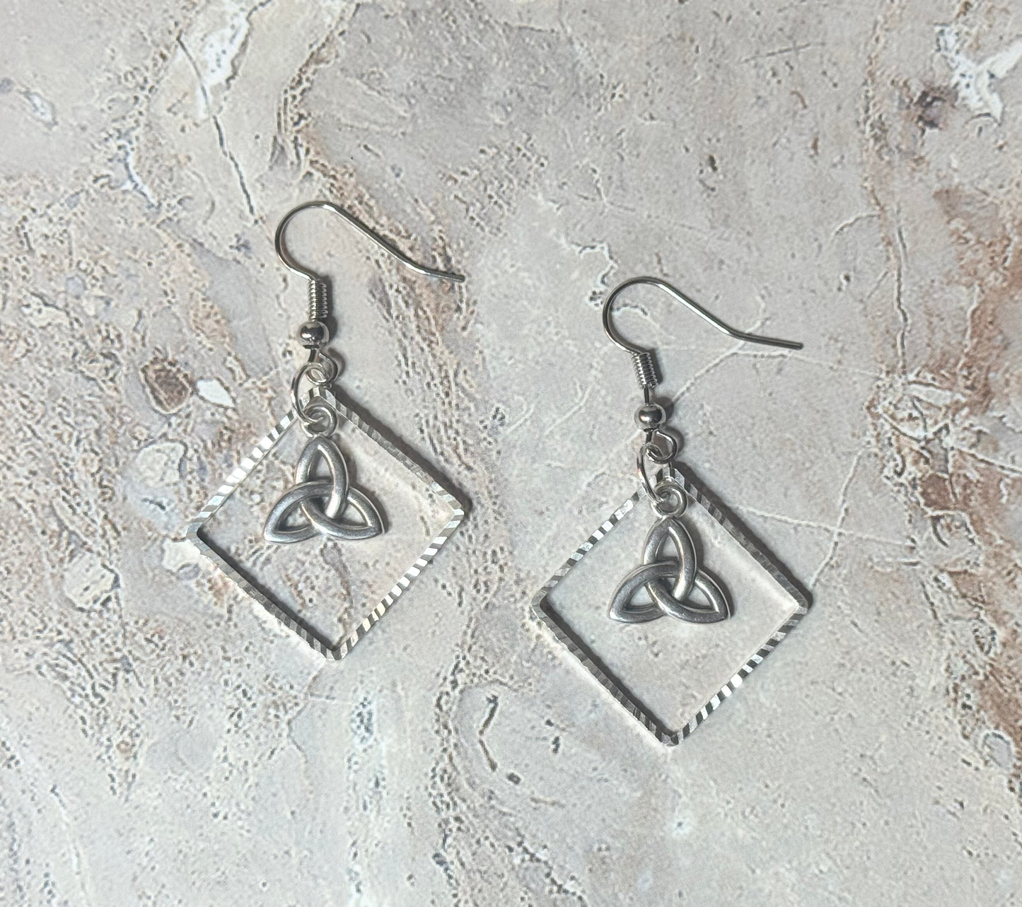 Celtic Knot Geometric Dangle Earrings - Made with Ireland Sourced Charms - One of a Kind