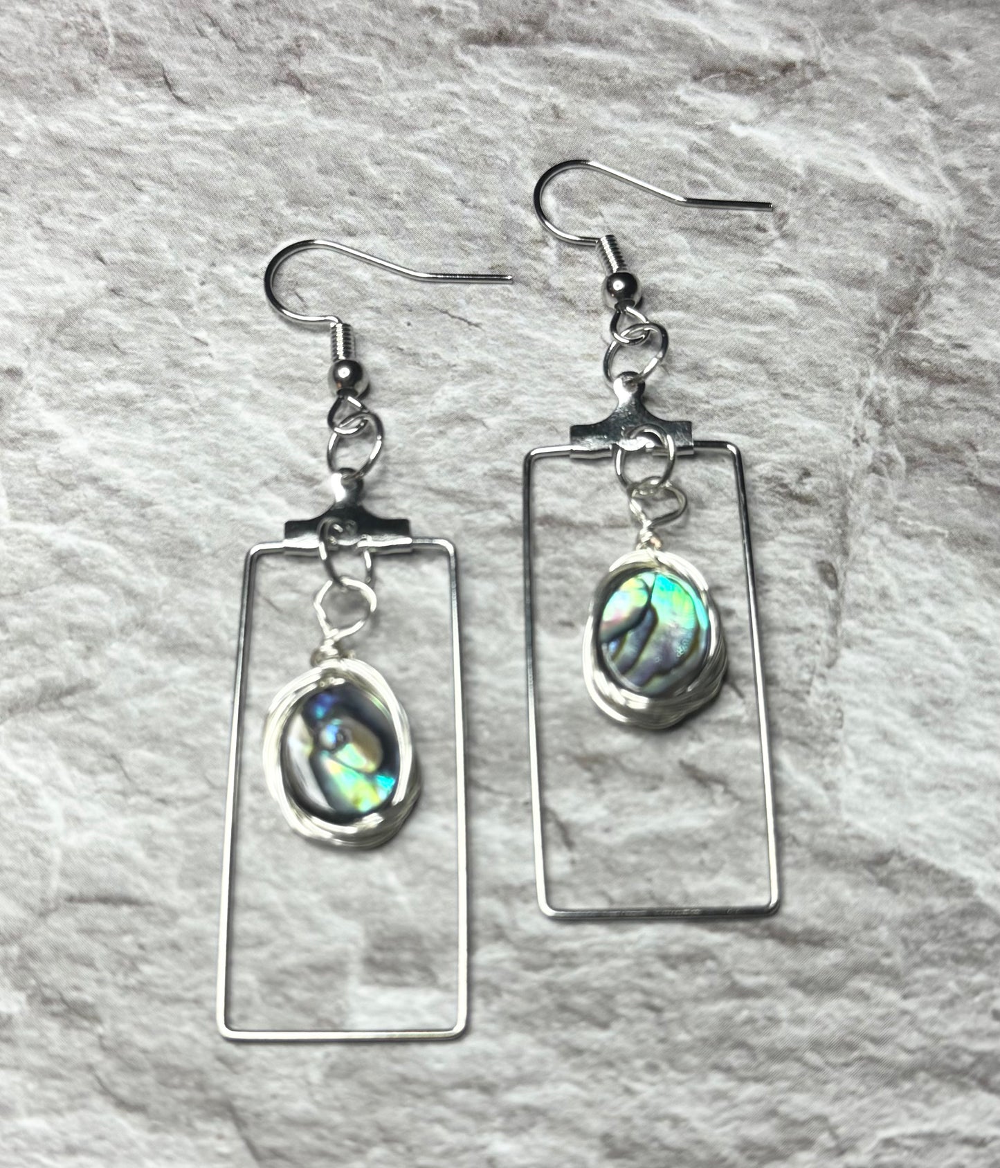 Elongated Rectangle and Abalone Earrings