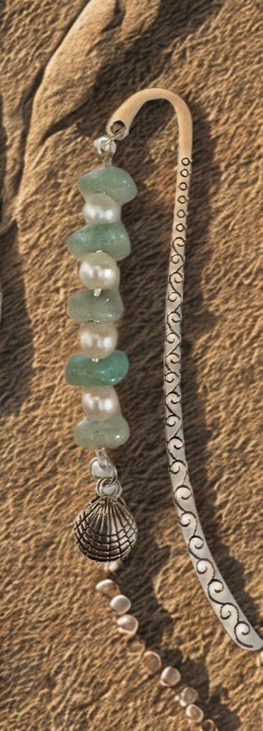 Beachy Bookmarks - Green Aventurine + Shell
