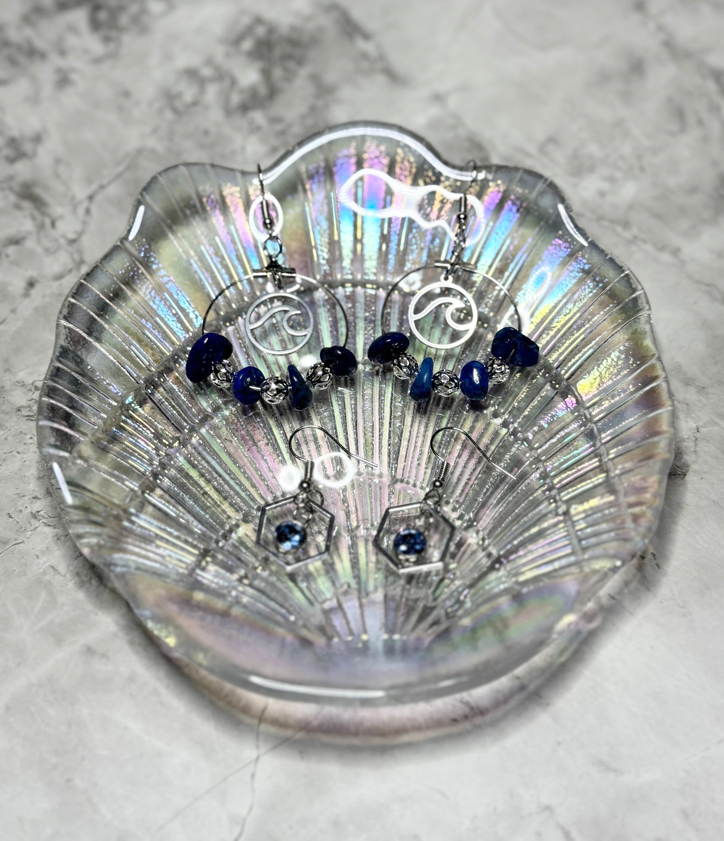Amira - Hexagon Gem Earrings - Soft Blue