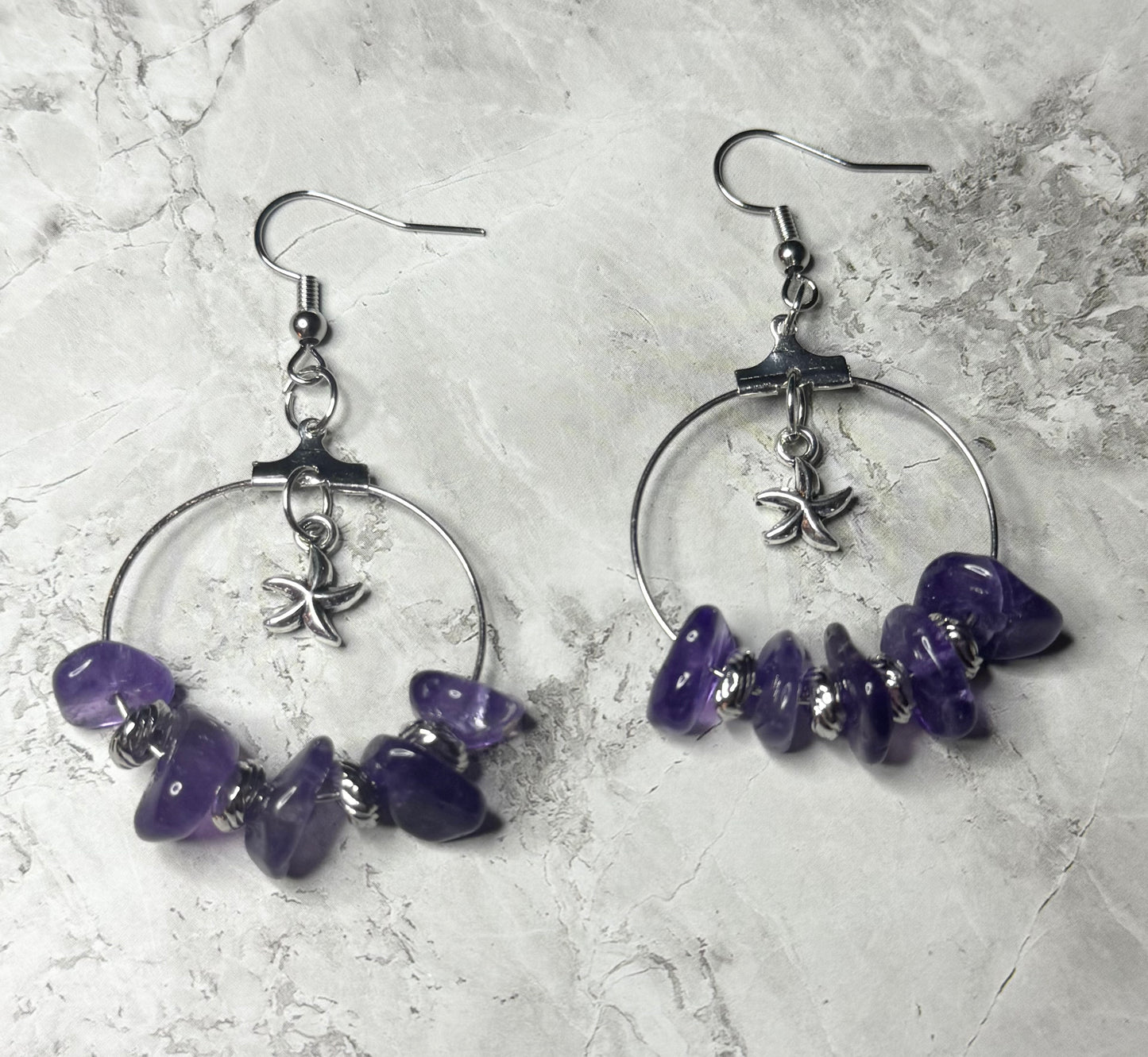 Amethyst and Star Hoops