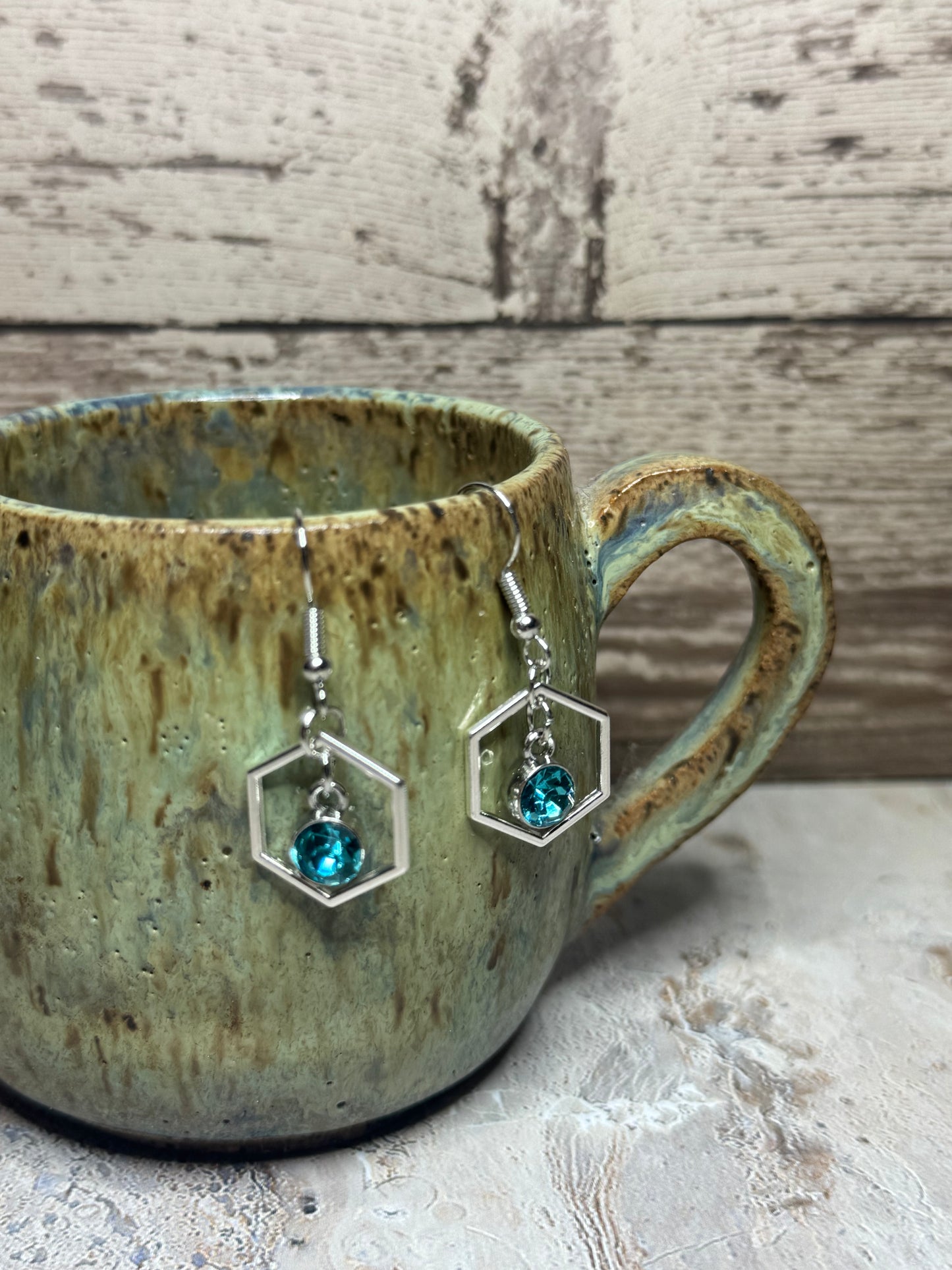 Amira - Hexagon Gem Earrings - Teal