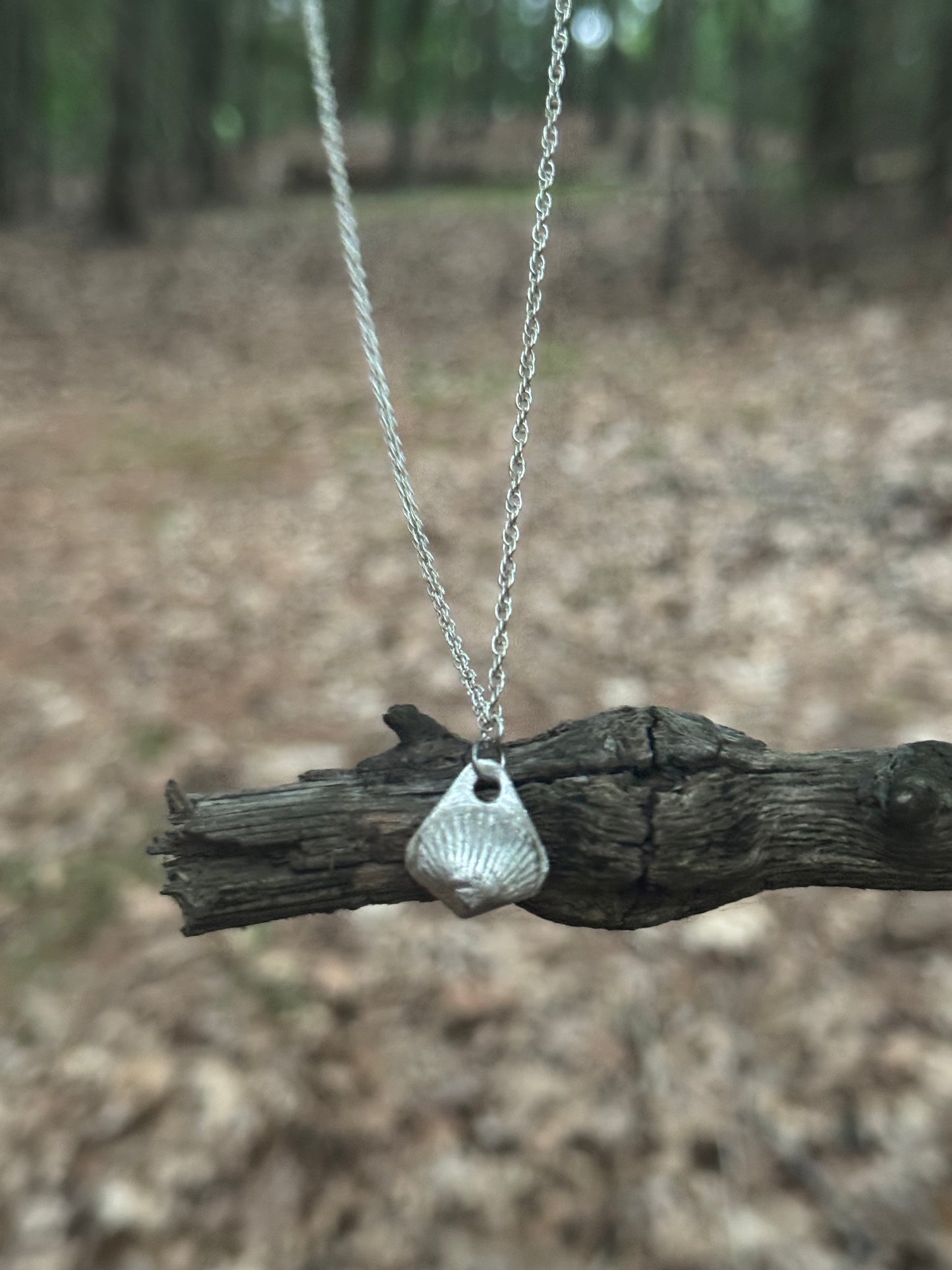 Torch Fired Clamshell Diamond Pendant Necklace