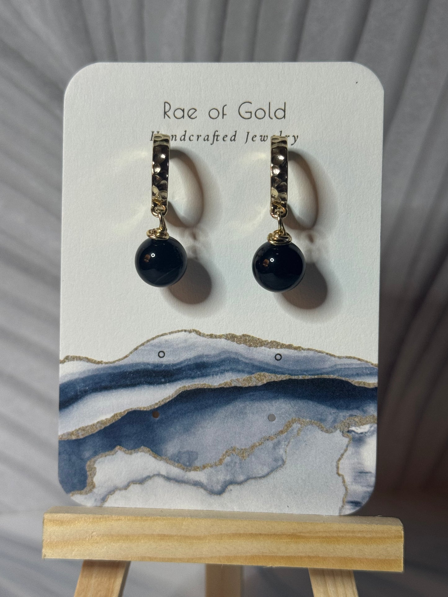 Gold Filled - Wire Wrapped Genuine Onyx Huggie Earrings
