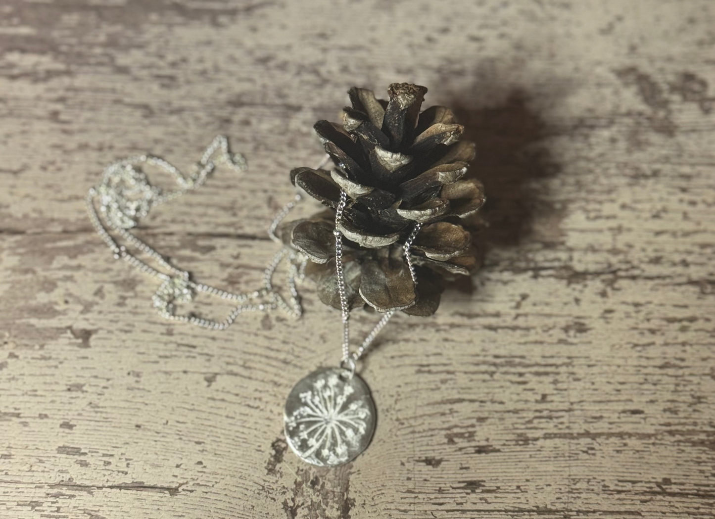 Hand-Fired Fine Silver Wildflower Pendant Necklace - One of a Kind
