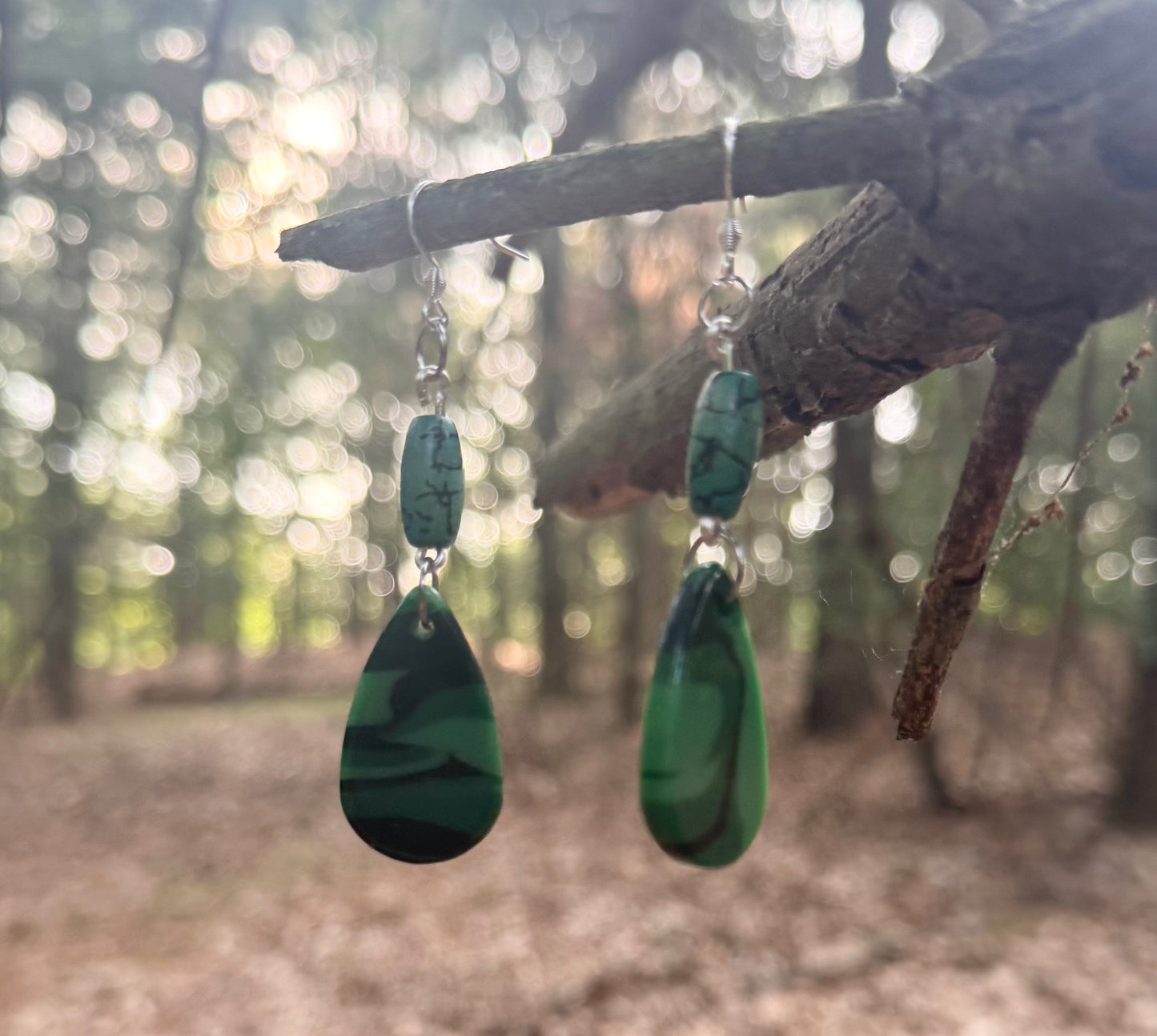 Green Bead Teardrop Earrings - One of a Kind