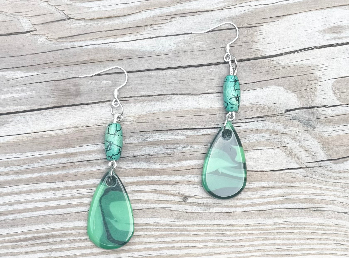 Green Bead Teardrop Earrings - One of a Kind
