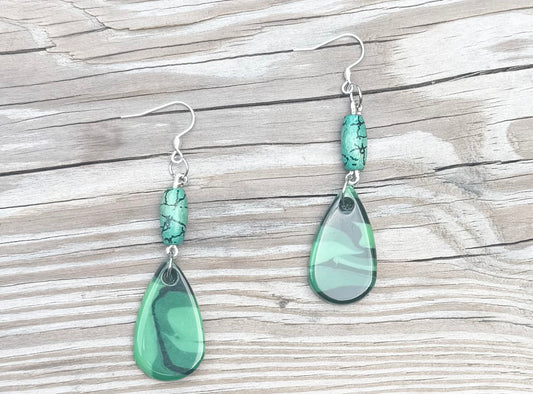 Green Bead Teardrop Earrings - One of a Kind