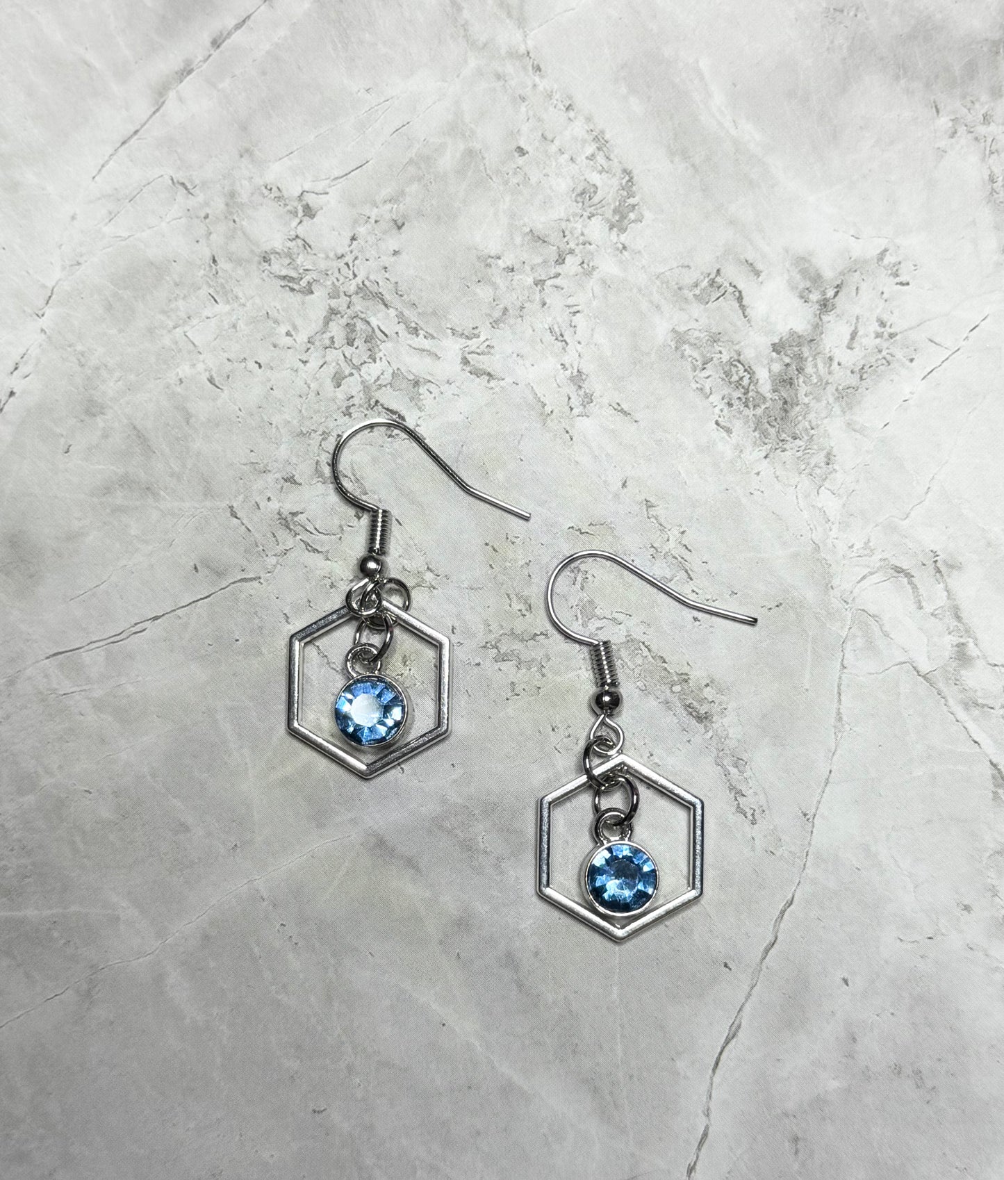 Amira - Hexagon Gem Earrings - Soft Blue