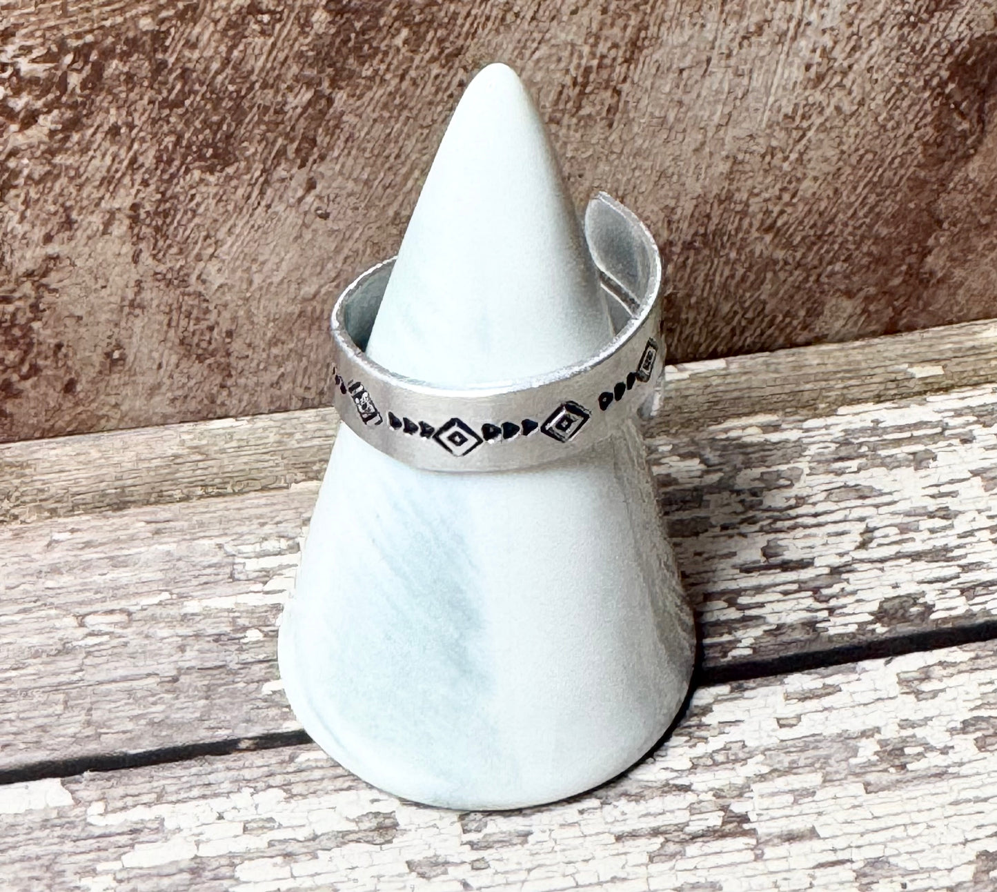 Hand-Stamped Geometric Wrap Ring