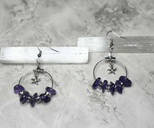 Amethyst and Star Hoops