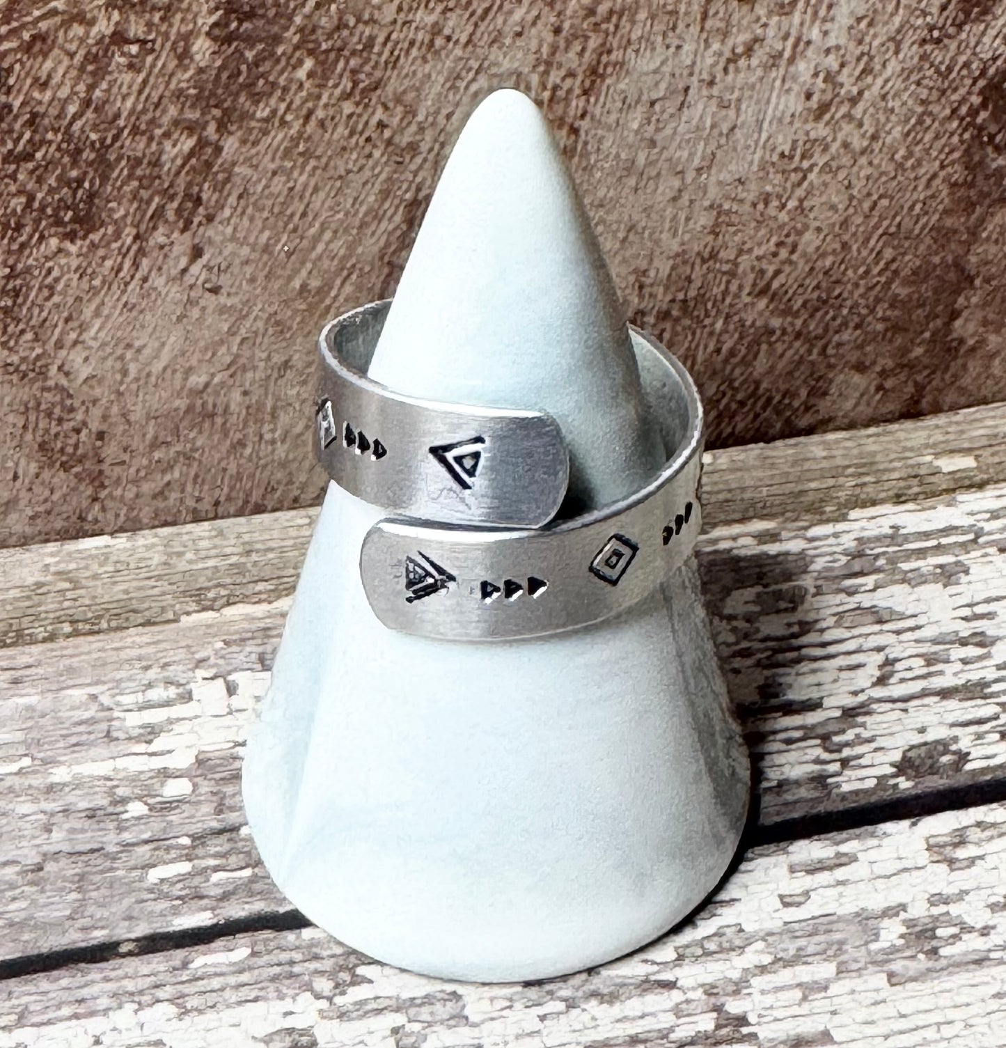 Hand-Stamped Geometric Wrap Ring