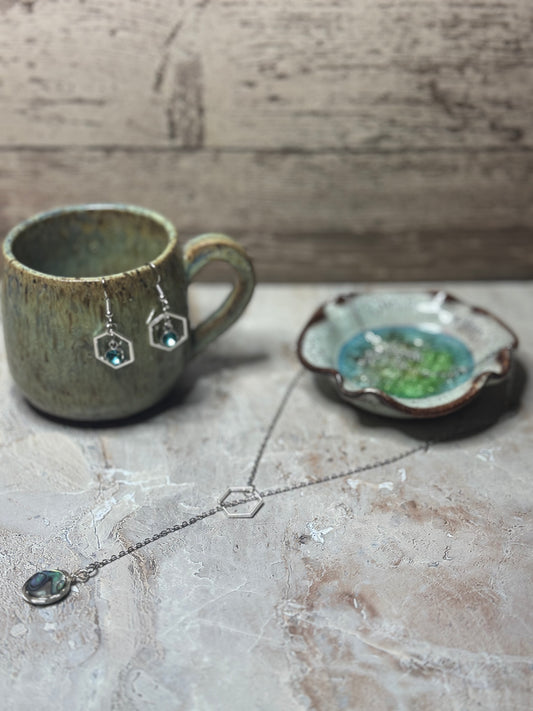 The Jillian Necklace - Genuine Abalone Wire Wrapped Hexagon Lariat Necklace