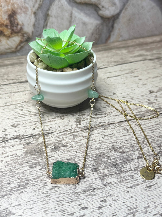 Green Druzy Geode Necklace