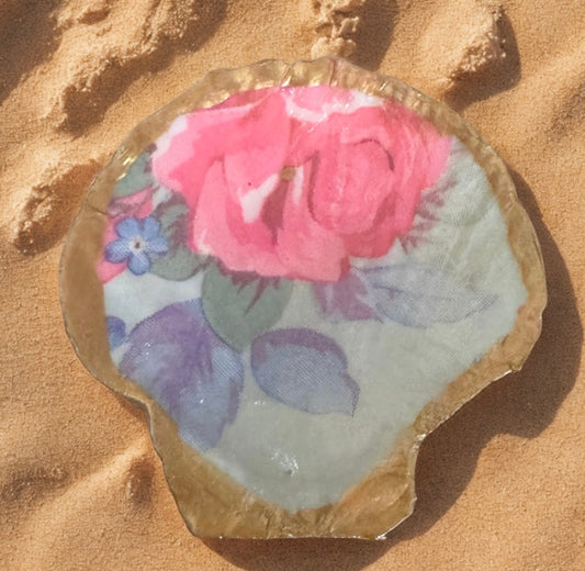 Clam Shell Trinket Dish - Pink Flower