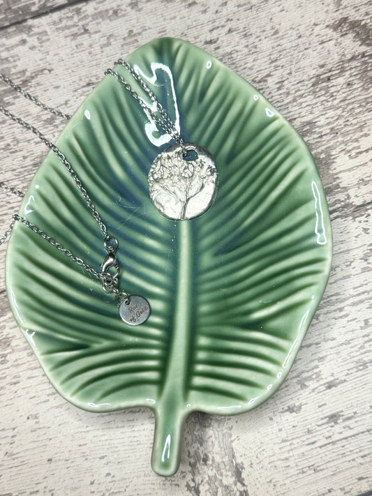 .999 Pure Silver Hand-Fired One-of-a-Kind Botanical Pendant Necklace