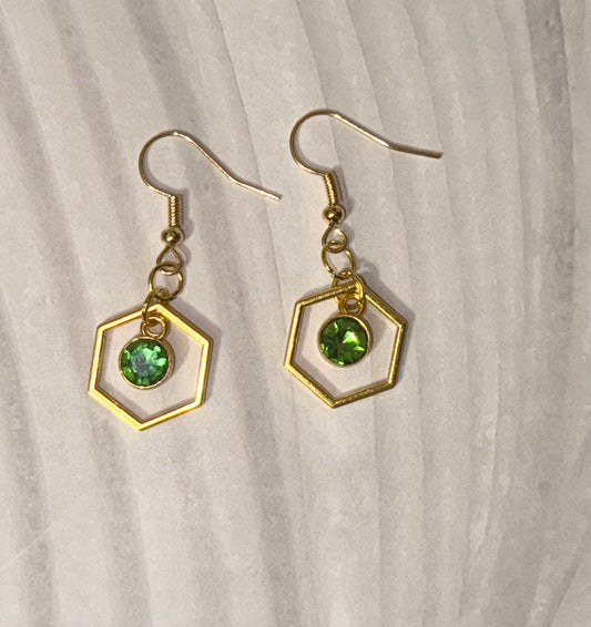 Amira Hex Earring - Gold/Emerald