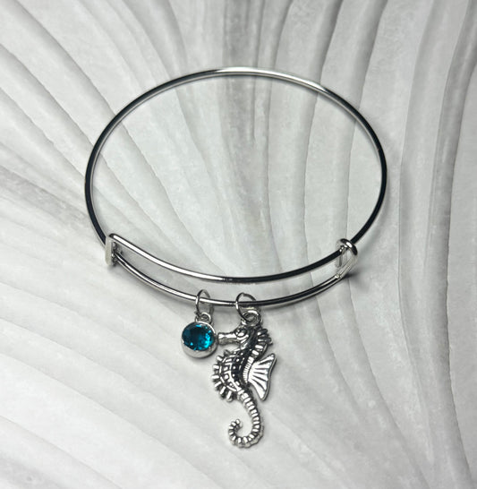 Bangle with Seahorse and Teal Gem