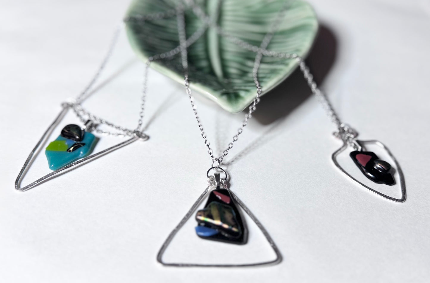 Fused Glass Hammered Wire Necklace - Teardrop