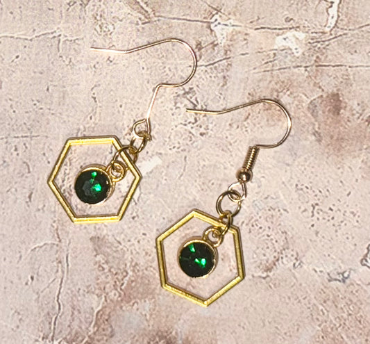 Amira Hex Earring - Forest Green/Gold
