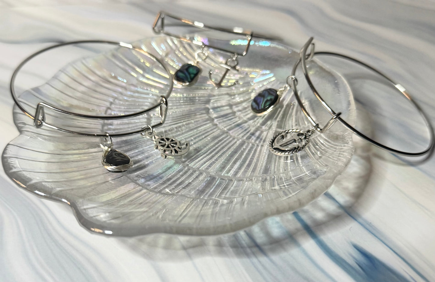 Abalone & Anchor Bangle - Minimalist Anchor