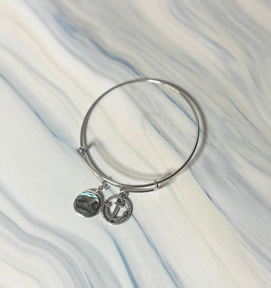 Abalone & Anchor Bangle - Rope Wrapped