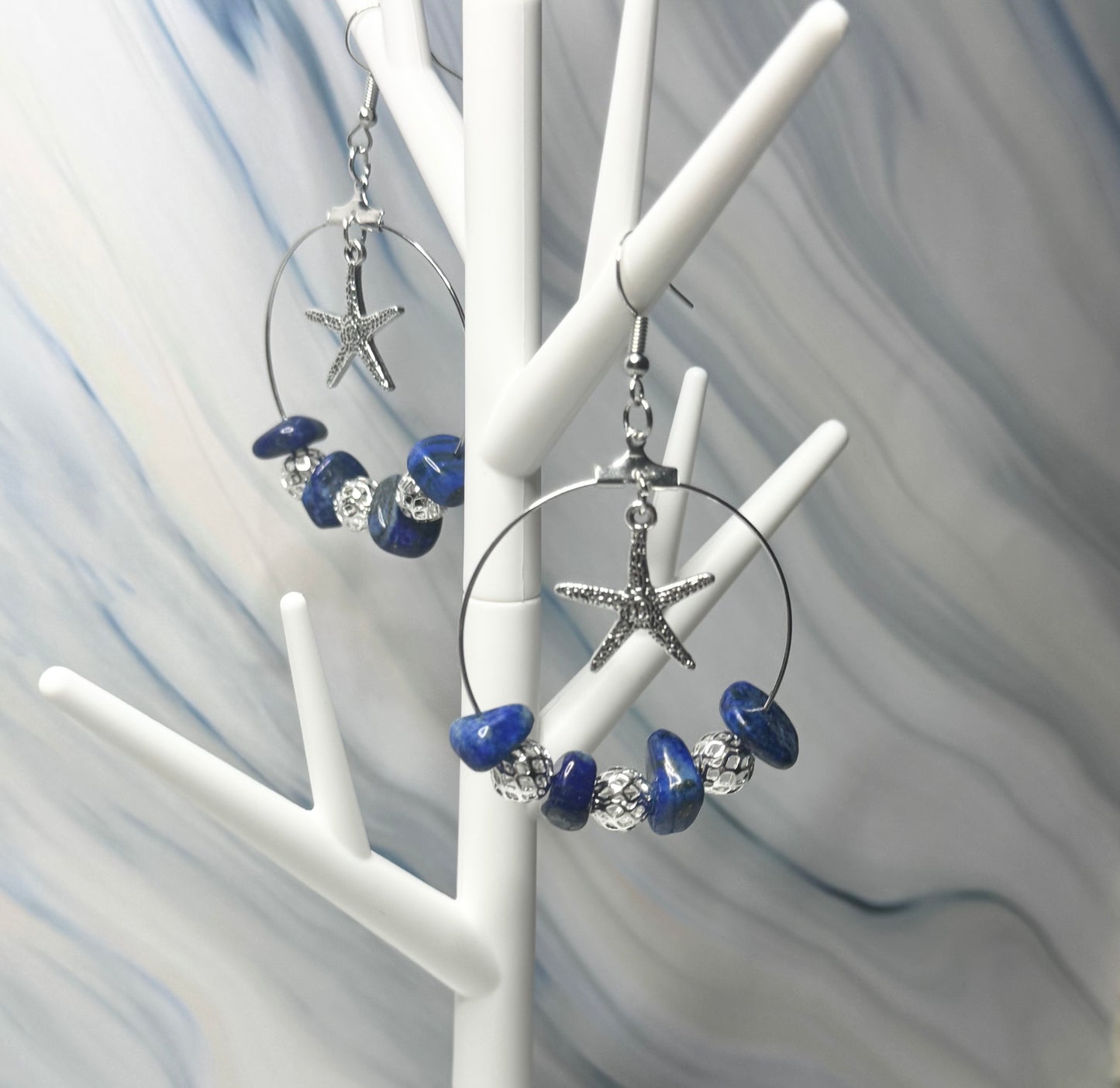 Ocean-Inspired Lapis Hoop Starfish Earrings