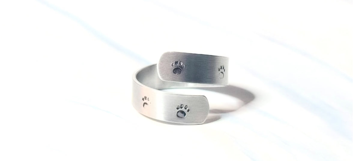 Hand-Stamped Paw Print Wrap Ring
