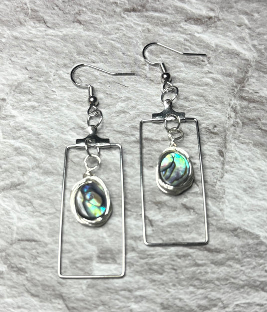 Elongated Rectangle and Abalone Earrings