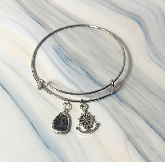 Abalone & Anchor Bangle - Captain's Wheel Anchor