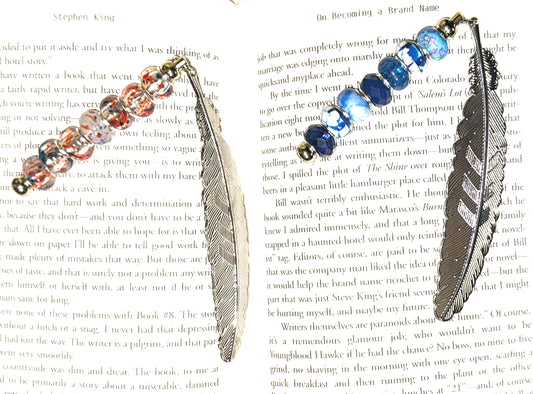 Beaded Feather Bookmark - Blue