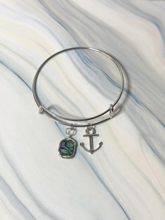 Abalone & Anchor Bangle - Minimalist Anchor