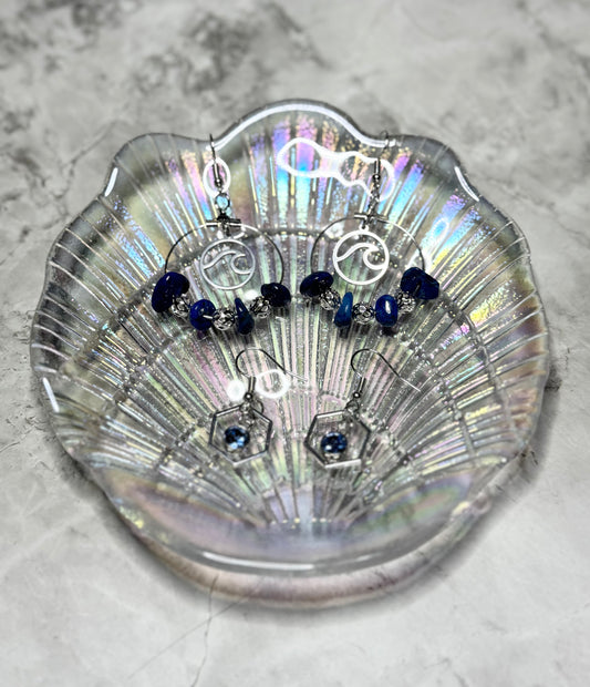 Amira - Hexagon Gem Earrings - Soft Blue
