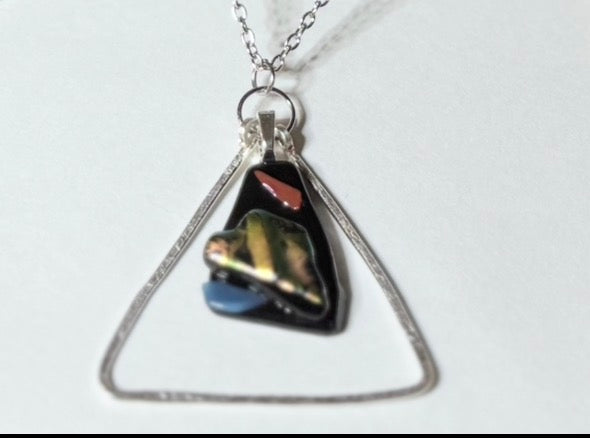 Fused Glass Hammered Wire Necklace - Triangle