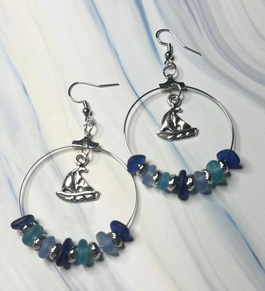 Sea Glass Sailboat Earrings - One-of-a-Kind
