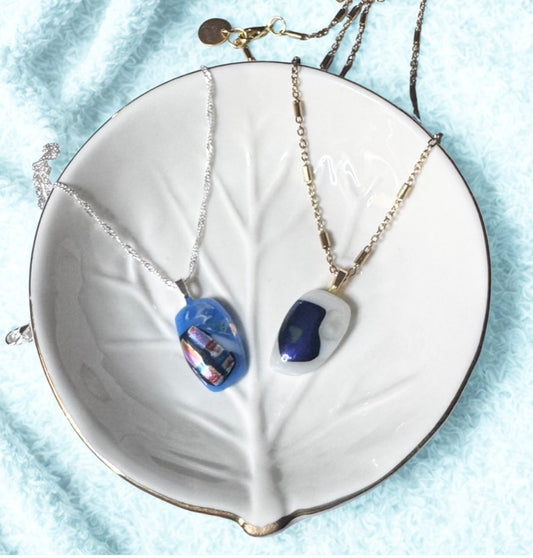 Blue Dichroic Glass Pendant Necklace