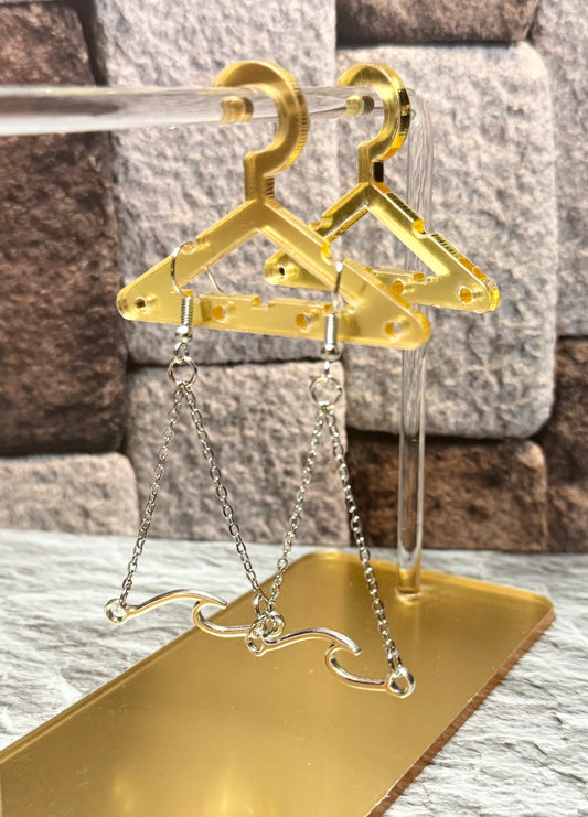 Silver Wave Chain Dangle Earrings