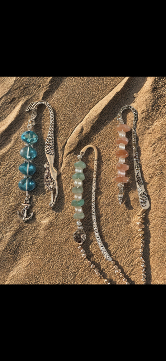 Beachy Bookmarks - Green Aventurine + Shell