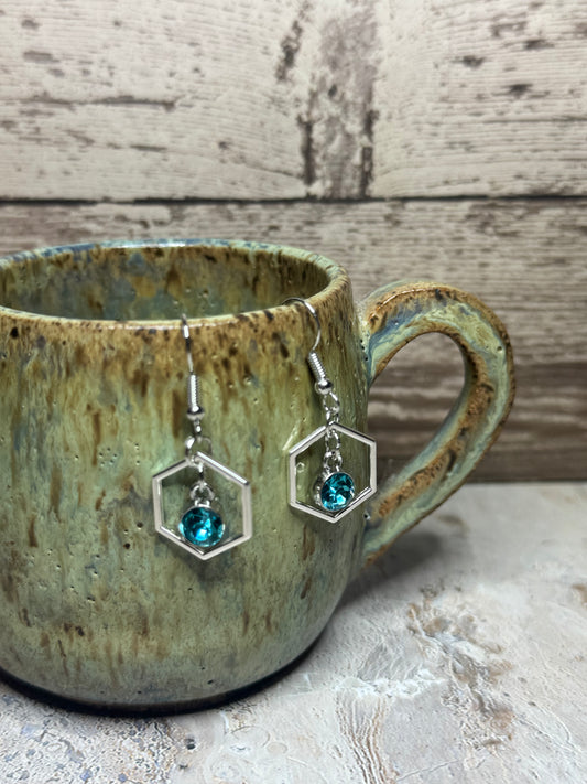Amira - Hexagon Gem Earrings - Teal