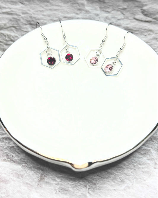 Amira - Hexagon Gem Earrings - Soft Blush